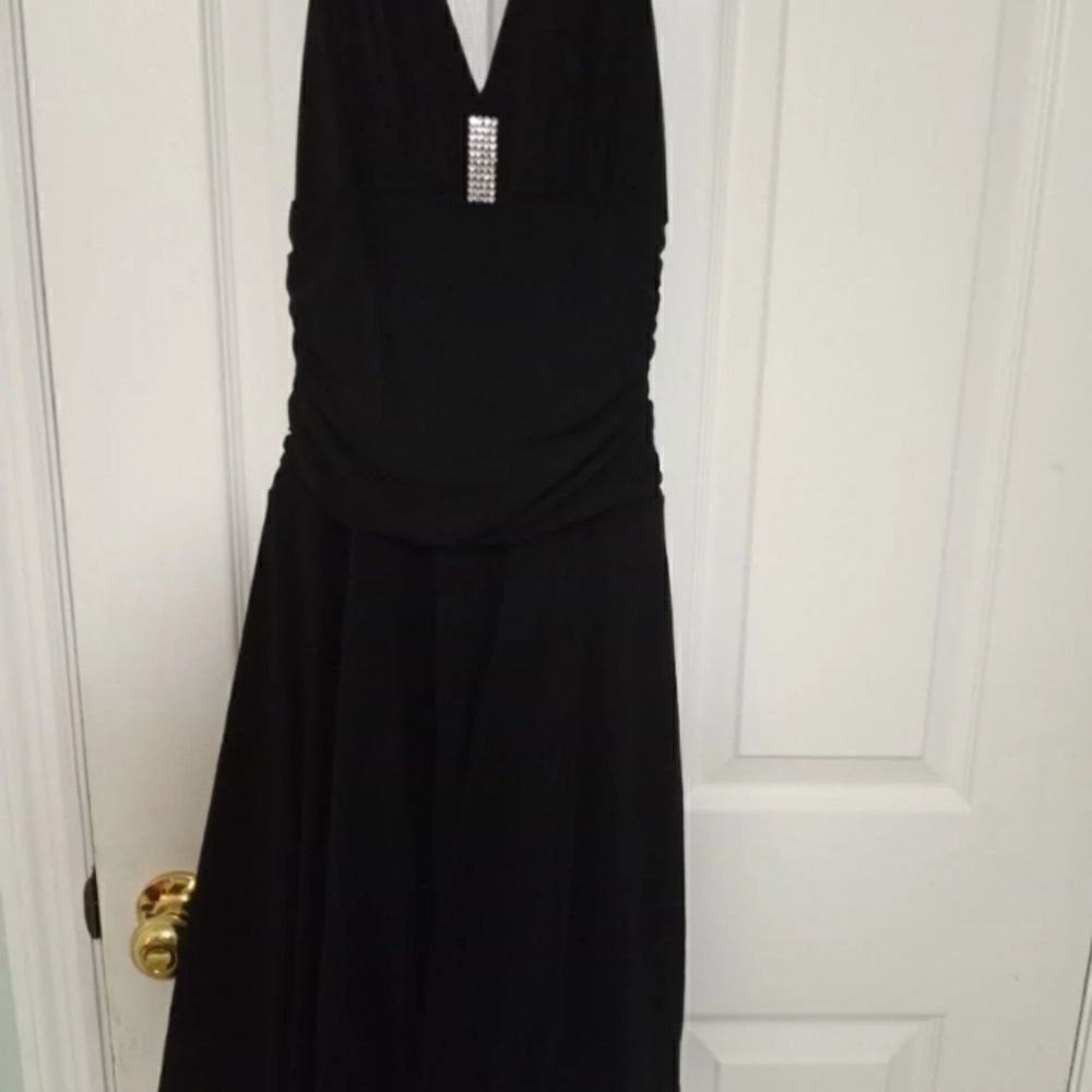 Iz Byer S Coctail/Party Elegant Black Sleeveless V-Neck Rhinestones Women Dress